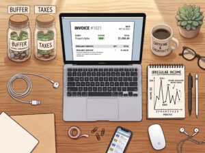 Freelancer budgeting system for irregular income showing baseline and buffer accounts