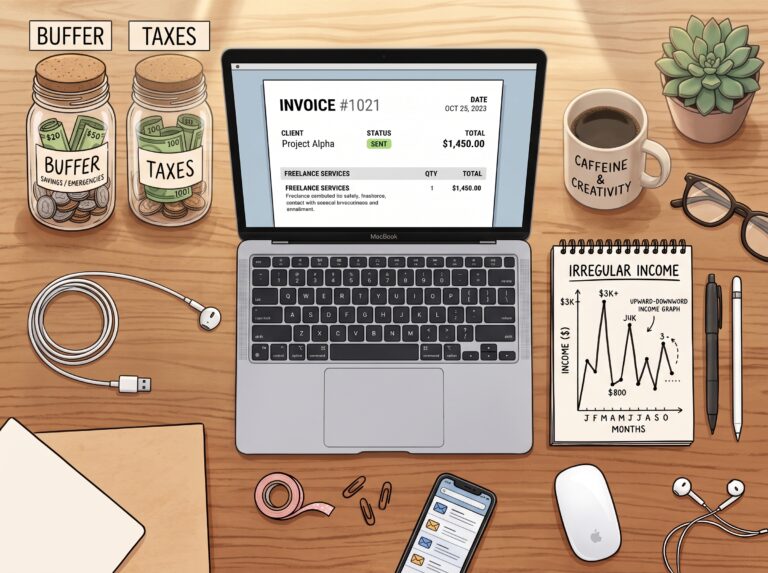 Freelancer budgeting system for irregular income showing baseline and buffer accounts