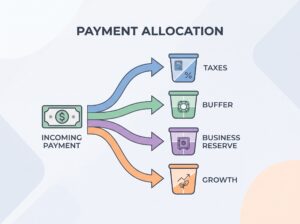 # How to Budget with Irregular Income as a Freelancer (Simple System That Works in 2026)
Last October, I invoiced $9,200 in a single month. Two months later, I made $1,100. Same business, same skills, same client roster — just the normal rhythm of freelance work. If you've felt that whiplash, you already know why budgeting apps built for a steady paycheck don't hold up for freelancers.
Traditional budgeting tells you to plan around your "monthly income." But when your monthly income swings by 5x or more, that advice doesn't just fall short — it actively sets you up to overspend in good months and panic in bad ones. This is the core problem with **budgeting for freelancers with irregular income**: the system assumes stability that doesn't exist.
What actually works is a system that separates what you're paid from what you spend. That gap is where stability lives. Below is the exact method I use — the Baseline + Buffer system — tested across eighteen months of genuinely unpredictable freelance income, including a three-month dry spell that would have wrecked a normal budget.
By the end of this article, you'll know how to calculate your true baseline income, set up the accounts that protect you, and apply a simple percentage rule every time a payment lands — so a $9,200 month and a $1,100 month both feel manageable.
## Why Traditional Budgets Fail Freelancers
Most budgeting frameworks — the 50/30/20 rule, envelope budgeting, even most banking apps — assume one thing: a predictable monthly deposit. They tell you to divide that number into categories and track spending against it. That works fine if you get a salary. It breaks immediately if your income is irregular.
The first mistake freelancers make is budgeting from an *average*. If you made $60,000 last year, it's tempting to budget as if you make $5,000 a month. But averages hide the timing problem. You don't get $5,000 every month — you might get $11,000 in March and $400 in April. If your fixed costs are built around the average, the low months force you into debt or into raiding savings meant for taxes.
The second issue is emotional. Feast months create a false sense of security that leads to lifestyle creep — a nicer dinner, a spontaneous purchase, a "I earned this" upgrade. Famine months create the opposite: stress-driven cost-cutting, missed payments, or dipping into whatever cash is available, including tax money. Over a year, this cycle is exhausting even when the total income is genuinely fine. The problem was never the income. It was the absence of a system to smooth it out.
## The Core System: Baseline + Buffer Method
This system has one job: convert unpredictable client payments into a predictable personal salary, without ever touching money that's already earmarked for taxes or emergencies. It works in five steps.
### Step 1: Calculate Your Baseline (Survival Number)
Your baseline is not your average income. It's your **safe income** — the number you can count on even in a bad stretch. Here's how to find it:
1. Pull your last 6–12 months of actual deposits (not invoiced amounts — money that actually landed).
2. Rank the months from lowest to highest.
3. Take the average of your three lowest months.
That number is your baseline. If your worst three months were $1,100, $1,800, and $2,300, your baseline is $1,733. This is deliberately conservative. You're not trying to capture your potential — you're trying to find the floor you can build on.
### Step 2: List Only Tier 1 Essential Expenses
Tier 1 expenses are the non-negotiables: rent or mortgage, utilities, groceries, insurance, minimum debt payments, and any recurring business costs required to keep working (software, hosting, a laptop payment). Everything else — subscriptions, dining out, upgrades, travel — is Tier 2 and gets funded separately, only in good months.
Add up your Tier 1 costs. If they're higher than your baseline number from Step 1, that's useful information on its own: it tells you exactly how much runway or cost-cutting you need before this system can fully protect you.
### Step 3: Set Your Personal "Salary"
Your salary is a fixed number you pay yourself on a set schedule — weekly, biweekly, or monthly — regardless of what clients paid you that week. This number should sit at or slightly below your baseline from Step 1, so it's sustainable even during a slow stretch. This salary comes from your Buffer account, not directly from client payments.
### Step 4: Create a Buffer / Income-Smoothing Account
Open a separate account — ideally a high-yield savings account — that exists purely to absorb the highs and lows. Every client payment goes here first. Your personal salary gets transferred out of this account on your fixed schedule. This one separation is what actually breaks the feast-or-famine cycle, because your spending life is now connected to a steady transfer, not to whichever client happened to pay you that week.
### Step 5: Apply Percentage Allocation the Moment Payment Arrives
The moment a payment hits your Buffer account, split it immediately using fixed percentages — before you have a chance to "decide" what to do with it. A workable starting split:
| Category | Percentage | Purpose |
|---|---|---|
| Taxes | 25–30% | Moved instantly to a separate tax-only account |
| Buffer / Salary funding | 45–55% | Stays in the Buffer account to fund your fixed salary |
| Business reserve | 10% | Covers software, equipment, slow-season costs |
| Growth / Tier 2 spending | 10–15% | Unlocked only after 3 months of full buffer coverage |
Here's how that looks on two real payments:
| Payment Amount | Taxes (28%) | Buffer/Salary | Business Reserve (10%) | Growth (12%) |
|---|---|---|---|---|
| $6,000 | $1,680 | $2,880 | $600 | $840 |
| $2,500 | $700 | $1,200 | $250 | $350 |
Notice the percentages stay identical regardless of the payment size. That consistency is what makes the system easy to run — you're not recalculating anything, you're just applying the same split every time.
## How to Handle Feast Months vs. Famine Months
The system only works if you have exact rules for the extremes, so you're never negotiating with yourself in the moment.
**Feast month rules:** Once your Buffer account holds at least 3 months of your fixed salary, anything above that threshold gets split between your business reserve and your Growth/Tier 2 category. Do not raise your salary just because one month was strong — wait until three consecutive months confirm a genuinely higher baseline before adjusting Step 1's number.
**Famine month rules:** If a payment doesn't arrive and your Buffer account would drop below one month of salary coverage, pause all Tier 2 spending immediately and pull only from the Buffer — never from the tax account. If the Buffer itself is insufficient, that's a signal to temporarily lower Tier 2 spending in the following month, not to skip taxes or rent.
The decision framework is simple: **check the Buffer balance before you check your feelings.** If it's above three months of salary, you have flexibility. If it's below one month, you're in protection mode. Everything else is business as usual.
## Tools That Make This Easy
You don't need expensive software to run this. A few practical, low-cost options:
- **A high-yield savings account** for the Buffer, ideally with sub-accounts or "buckets" so taxes, reserve, and salary funding can sit visibly separate.
- **A basic spreadsheet** (or a free template) to log each payment, the percentage split, and running balances — this alone gives you the visibility most freelancers are missing.
- **A bank that supports multiple free checking/savings accounts**, so you can physically separate salary, taxes, and business reserve rather than tracking it mentally in one account.
The tool matters far less than the consistency of applying the percentage split the moment money arrives. A $0 spreadsheet used every time beats a $20/month app used occasionally.
## Common Mistakes That Break the System
1. **Skipping the split on "small" payments.** A $300 payment feels too small to bother splitting — but skipped splits compound into a missing tax cushion by year-end.
2. **Raising your salary after one good month.** One strong month is not a new baseline. Wait for three in a row before adjusting Step 3.
3. **Treating the tax account as accessible.** The moment you borrow from taxes "just this once," the system stops protecting you from the exact problem it was built to solve.
4. **Funding Tier 2 spending before the Buffer threshold is met.** Growth spending should be a reward for a stocked buffer, not a hope that the next payment arrives on time.
5. **Recalculating the baseline too often.** Constantly moving the baseline up during good stretches erases the safety margin the whole system depends on.
## Real Example Walk-Through
Here's how three real consecutive months might flow through the system, using a $2,000 baseline salary.
**Month 1 (high — $8,000 collected):** Split immediately: $2,240 to taxes, $4,000 to Buffer, $800 to reserve, $960 to growth. Salary of $2,000 is transferred out on schedule; Buffer now holds $2,000 surplus above the immediate salary need.
**Month 2 (average — $3,200 collected):** Split: $896 to taxes, $1,760 to Buffer, $320 to reserve, $224 to growth. Combined with Month 1's surplus, the Buffer comfortably covers this month's $2,000 salary with room left over.
**Month 3 (low — $900 collected):** Split: $252 to taxes, $495 to Buffer, $90 to reserve, $63 to growth. This alone doesn't cover the $2,000 salary — but because Month 1 and 2 built a surplus in the Buffer, the salary still transfers on schedule. No panic, no missed rent, no dipping into taxes.
That's the entire point of the system: the reader never has to feel Month 3 the way they would have without a buffer already in place.
## Conclusion + Next Steps
To recap the system in five steps:
- Calculate your baseline using your three lowest months of real income, not your average.
- List only true Tier 1 essential expenses and set a salary at or below your baseline.
- Route every payment into a dedicated Buffer account before it touches your spending life.
- Split every payment the moment it arrives, using fixed percentages for taxes, buffer, reserve, and growth.
- Follow clear feast and famine rules so you never have to guess what to do with a big or small payment.
The system doesn't require a bigger income to work — it requires separating what you earn from what you spend, and doing it consistently. Set up your accounts this week: one for taxes, one as your Buffer, and a fixed salary transfer date. That's the whole foundation.
If you haven't already, it's worth pairing this with a clear line between business and personal money — see our guide on **Separating Business & Personal Finances** — and building the habit of not spending everything the moment a good month hits, covered in **Stop Spending Everything in Good Months**.
Irregular income doesn't have to mean irregular stress. Build the system once, and the math does the steadying for you.