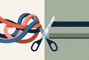 A conceptual graphic illustrating the process of untangling and organizing mixed business and personal finances.